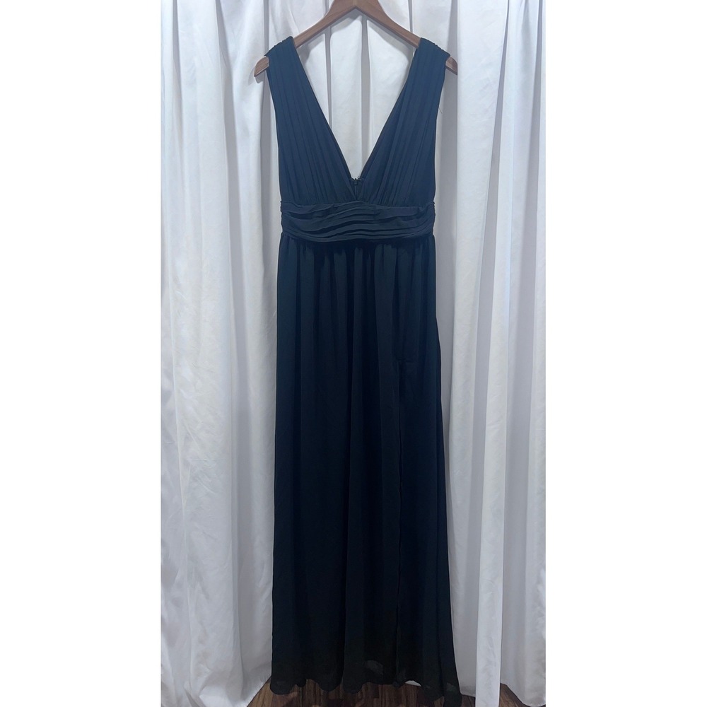 Lulus Heavenly Hues Black Maxi Dress Pleated V-Neck Chiffon Formal Gown Size M